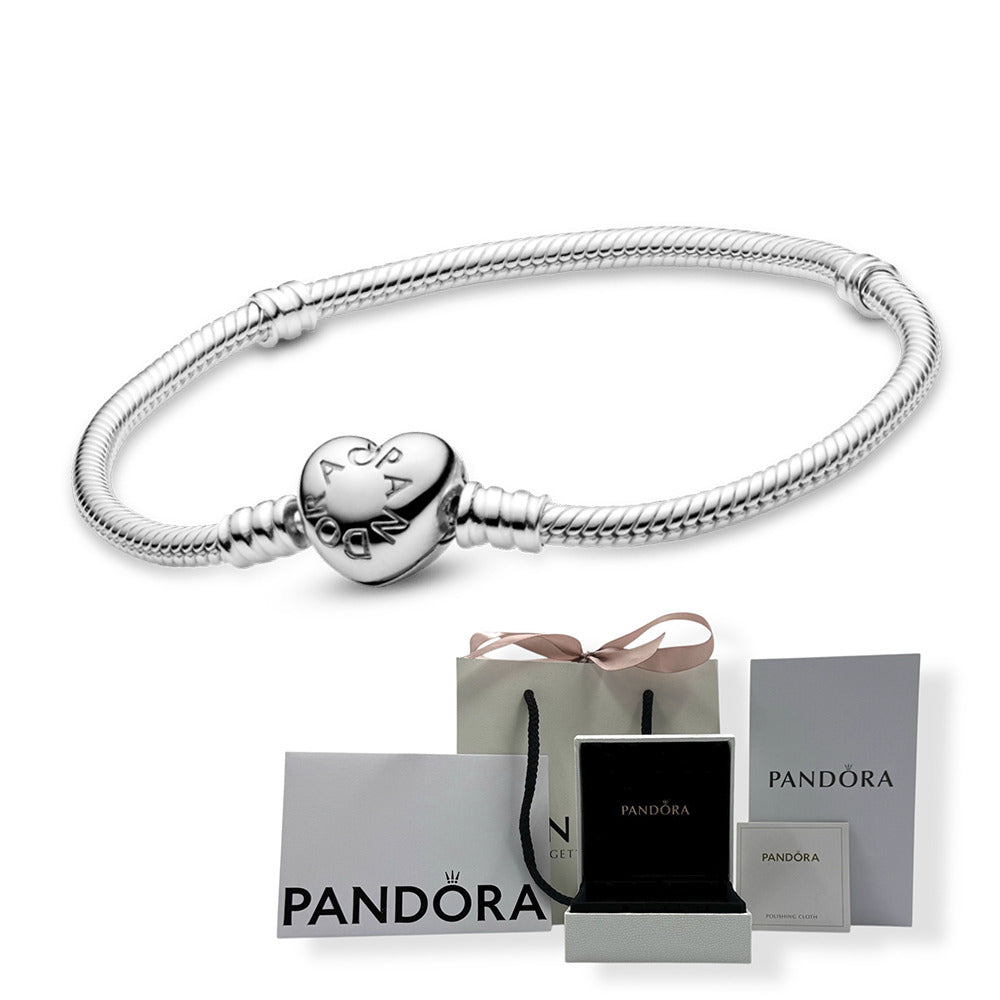 Brazalete Pandora, Cadena De Serpiente Con Broche De Corazón