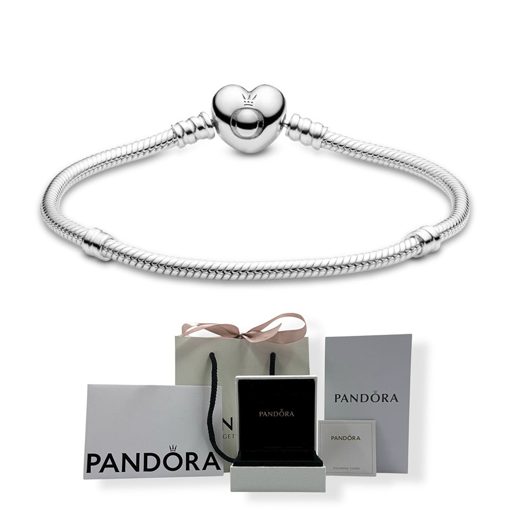 Brazalete Pandora, Cadena De Serpiente Con Broche De Corazón