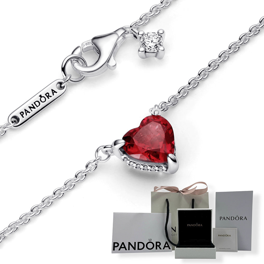 Collar Pandora collier con pendiente Halo de corazón reluciente
