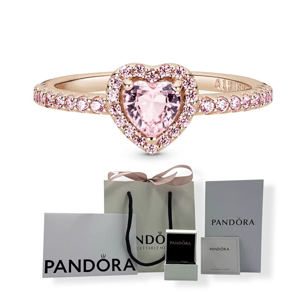 Anillo Pandora Con Recubrimiento En Oro Rosa De 14k Corazón Brillante Rosa Elevado