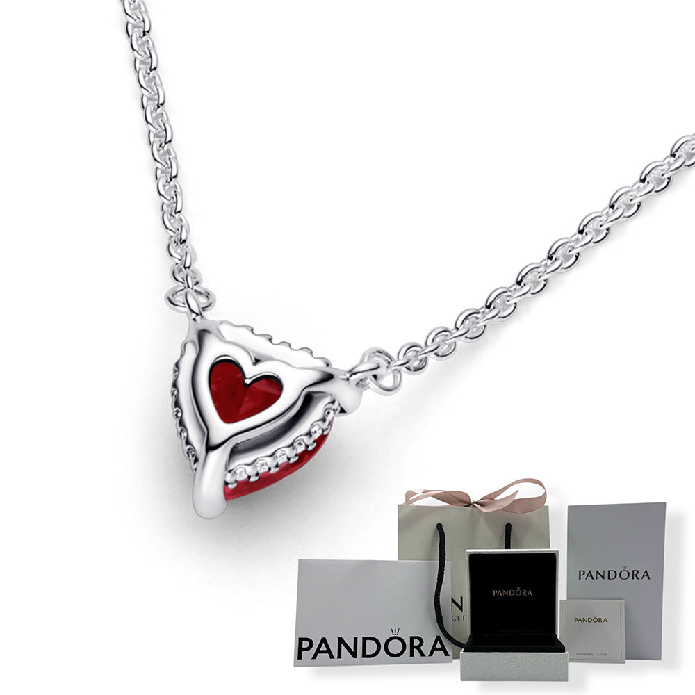 Collar Pandora collier con pendiente Halo de corazón reluciente